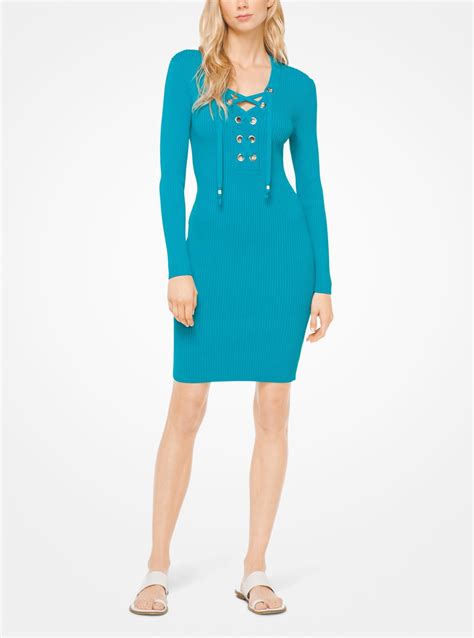 michael kors blue lace long sleeve mix fabric dress|michael kors dresses.